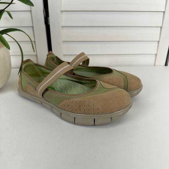 Earth Vegan Inhale 2 Mary Jane Flats Tan Green Slip On comfort Shoes Size 8.5 B - Picture 2 of 9
